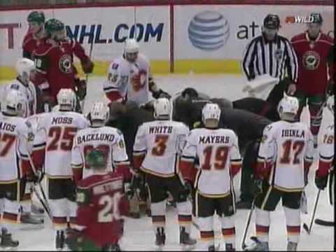 Daymond Langkow gets hit by puck [Full Incident]