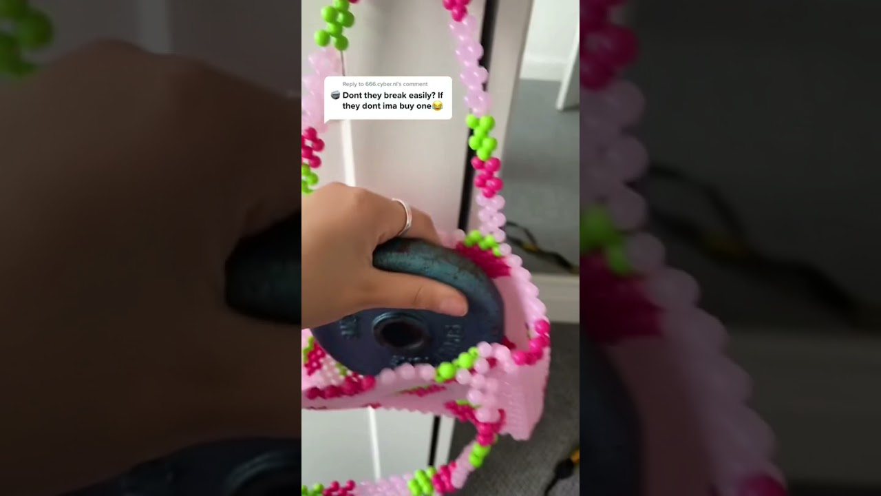 Testing how strong the Cuteryko strawberry bead bag is! #beadbag #bag #pink #test #bead #strawberry