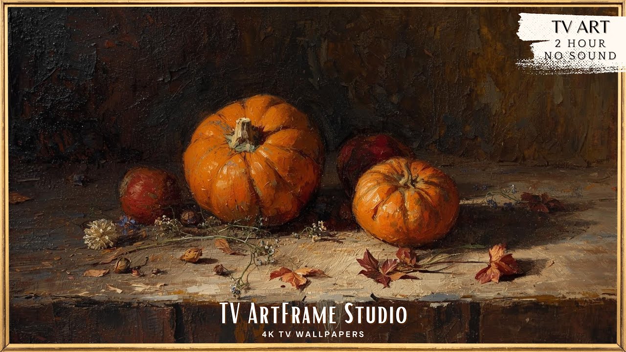 Autumn Harvest Still Life | Cozy Fall Still Life with Pumpkins Wallpaper | Frame Art Background