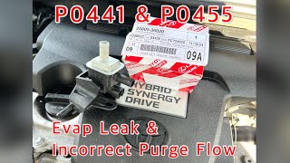 Toyota Camry Evap System Incorrect Purge - How To Test Evap System & Replace - Code P0441 & P0455
