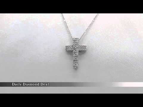 14K White Gold Diamond Cross Necklace Pendant 1/3 CT