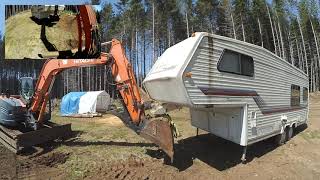 Moving a 5th Wheel RV Trailer with an Excavator