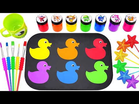Oddly Satisfying Video | DIY Decorating 6 Ducks with Rainbow Star Candy and Glitter Slime | ASMR Cut