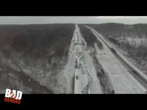 An aerial view of multiple vehicle accidents