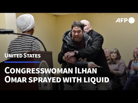 Video Thumbnail: US Congresswoman Ilhan Omar sprayed with substance during speech | AFP