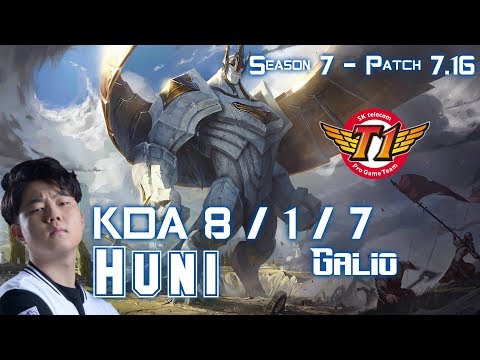 SKT T1 Huni GALIO vs JAYCE Top - Patch 7.16 KR Ranked