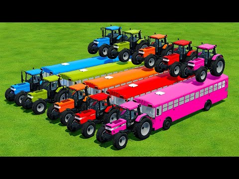 TRANSPORT CASE TRACTORS WITH COLORED BUS - Farming Simulator 22