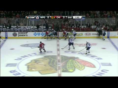 Brandon Pirri breakaway wrist shot goal 3-0 Winnipeg Jets vs Chicago Blackhawks 11/6/13 NHL Hockey.