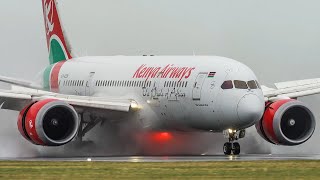 BOEING 767 GO AROUND during a STORMY DAY at Amsterdam Schiphol (4K)