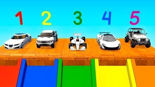 Color Trailer with Five Cars. Learn basic colors: Red, Blue, Green, Yellow and Orange.