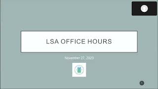 FY 2023 LSA Submission Office Hours - November 27, 2023