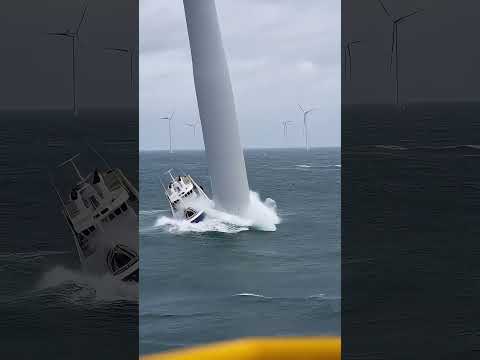 Offshore Disaster!  Yacht Crashes Into Wind Turbine, Huge Collapse & Water Wall #WindTurbineDisaster