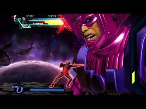 Deadpool jabs Galactus to death.