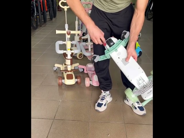 Дитячий триколісний самокат VITALITY музика, підсвітка, сидіння, бортик, батьківська ручка Зелений