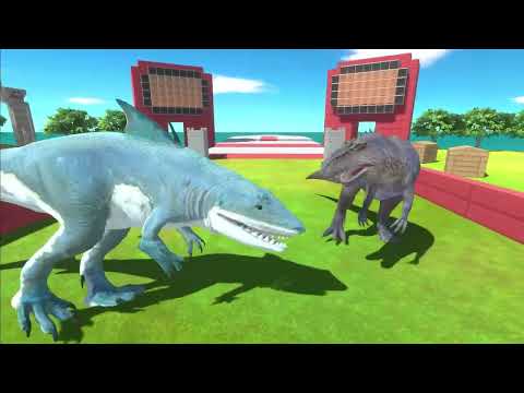 Dinosaurs revolt battle with Godzilla 2014 + Indominus Rex + Giganotosaurus VS Team Megalodon Rex