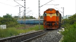 preview picture of video 'Rayalaseema's GTL Orange Deamer WDG3A accelarates through Hi-Tech City station'