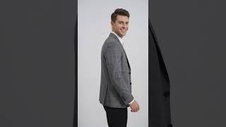 Tazio Men’s Charcoal Grey Plaid Sport Coat, 2 Button Windowpane Formal Blazer video