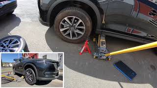 Wagenheber ansetzen Auto aufbocken PKW anheben und mit Böcken Sichern Mazda CX-5 vorne Anleitung