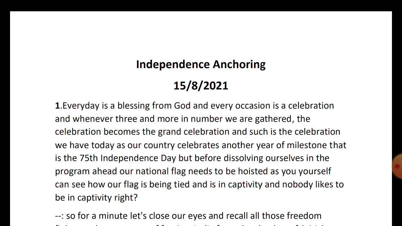 Independence Anchoring Script/Ideas for Anchoring