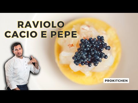 Ricetta - Raviolo cacio e pepe (LIQUIDO) con Gamberi crudi