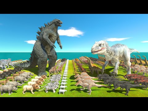 Dinosaurs vs Animals in Jurassic Park| Godzilla 2014 or Indominus Rex-Animal Revolt Battle Simulator
