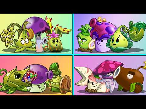 4 Team Plants MUSHROOM + PULT + MELEE Battlez - Who Will Win? - PvZ 2 Teams Plant Challenge
