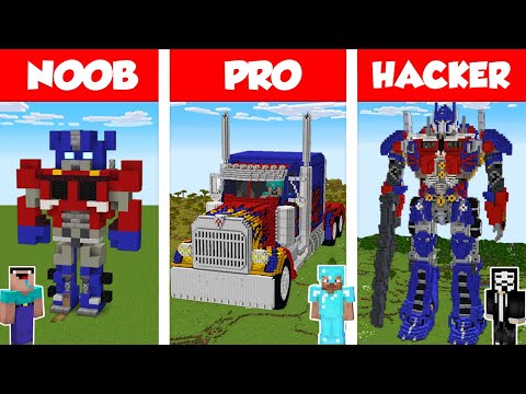 Minecraft NOOB vs PRO vs HACKER: TRANSFORMERS OPTIMUS STATUE HOUSE BUILD CHALLENGE / Animation