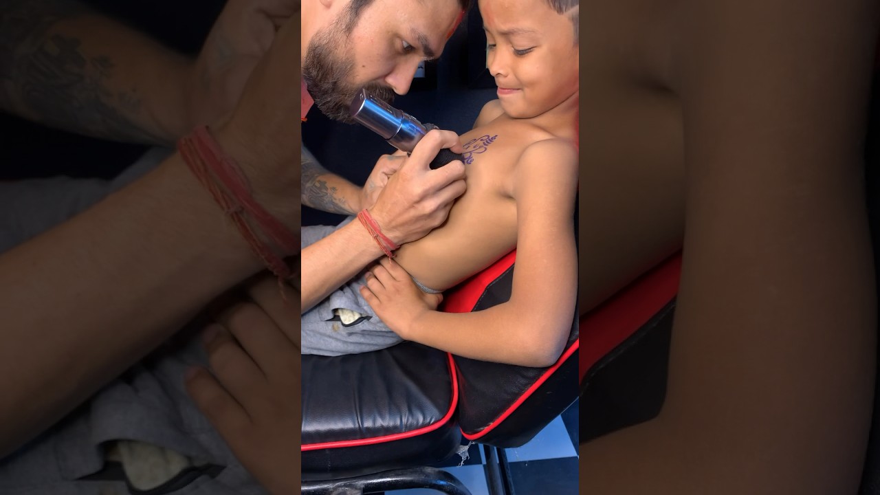Small boy getting tattooed #tattoo #tattooideas #latesttattoo #tattoodesigns #tattoosnob #tattoolife