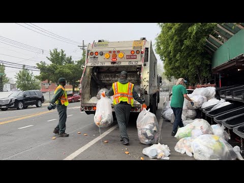 Three DSNY trucks vs heavy school bag piles in the Bronx
