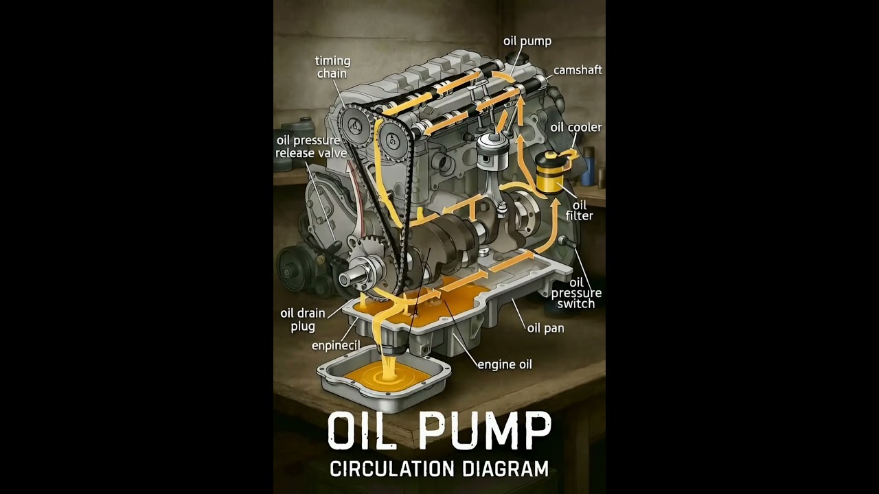 Oil pump circulation diagram of engine lubrication