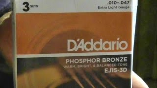 Video thumbnail for D'Addario EJ15 Phosphor Bronze Extra Light 10-47 Guitar String  REVIEW VS EJ13 80/20 Bronze .011 by LEARNINGCHORDS