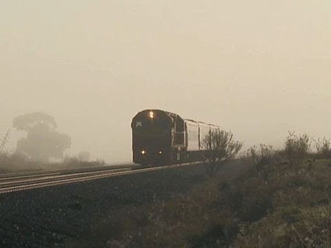 V/line trains cross in fog - Country passenger trains in Australia - PoathTV Australian Railroads