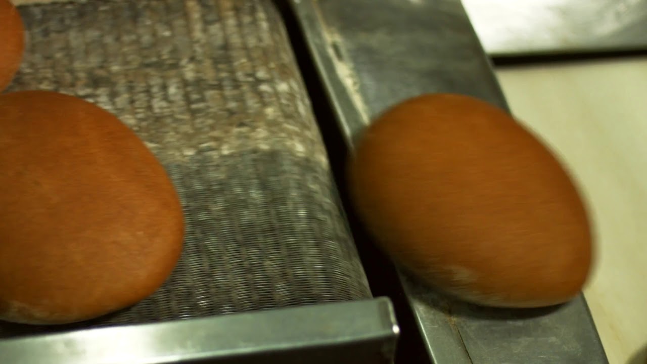 freshly baked bread conveyor line with the bread plant of the