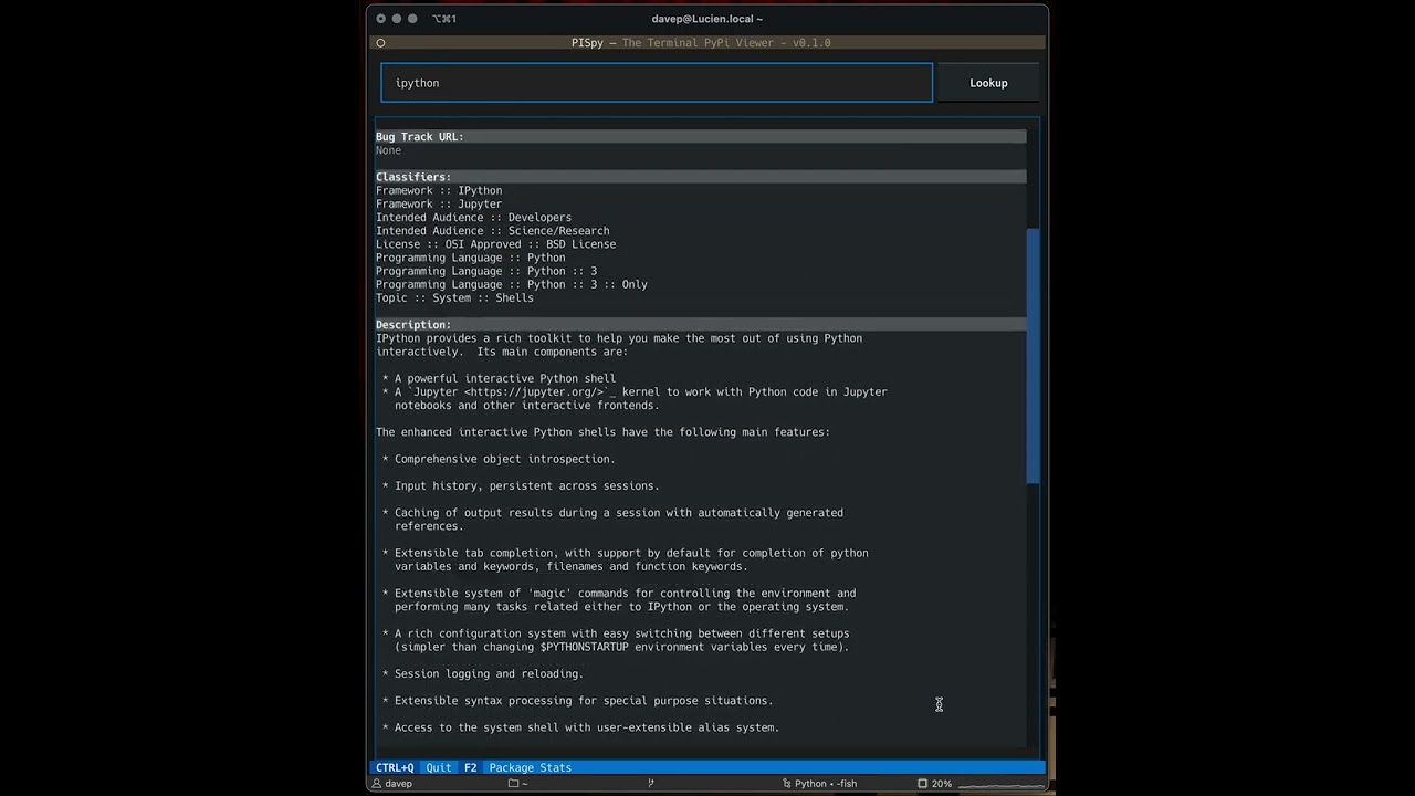 PISpy - A simple Python package lookup client for the Terminal
