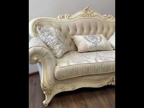 Комплект мягк.мебели 3предм."Дель-Монте" (Бархат/Жаккард/Патина Позолота) (Крем) UgML