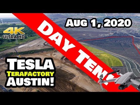 Tesla Gigafactory Austin 4K 8/1/20 - Tesla Terafactory Austin TX - Draining Ponds - Leveling - Fast!