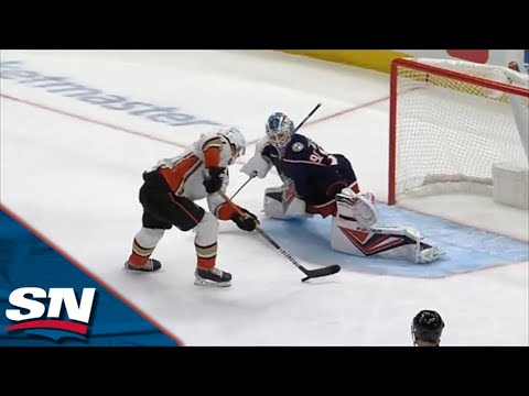 Isac Lundestrom Slides Puck Through Elvis Merzlikins Legs On Breakaway