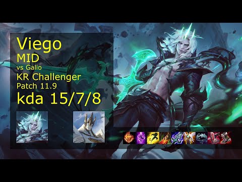 Viego vs Galio Mid - KR Challenger 15/7/8 Patch 11.9 Gameplay // [롤] 비에고 vs 갈리오 미드