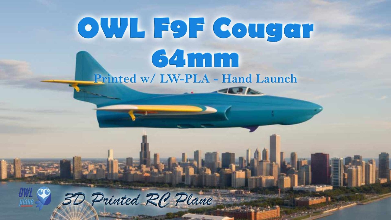3D Printed RC Plane | OWL F9F-Cougar 64mm EDF - 4s 2200mAh LW PLA Hand Launch