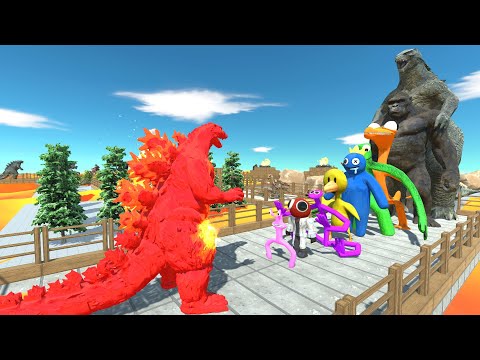 Godzilla Burning Red vs Rainbow Friends LAVA PYRAMID DEATH RUN - Animal Revolt Battle Simulator
