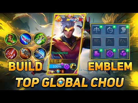 TOP GLOBAL CHOU EMBLEM SET AND BUILD FOR ONE HIT 2021 | CHOU BEST ITEM & EMBLEM | MLBB