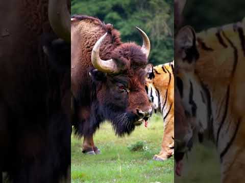 Bison and Tiger fight each other...#animal #bison #tiger #wildlife