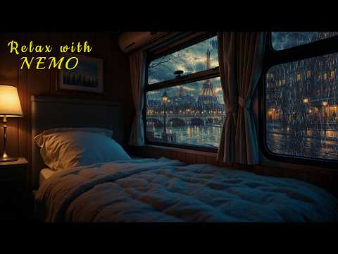 Cozy Train Ride in Paris on a Rainy Night 🚂 Sleeper Train Ambience / Rain and Train Sounds for Sleep