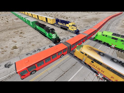 Long Articulated Bus Accident on Rail #90 - Beamng.Drive | Dancing Cars