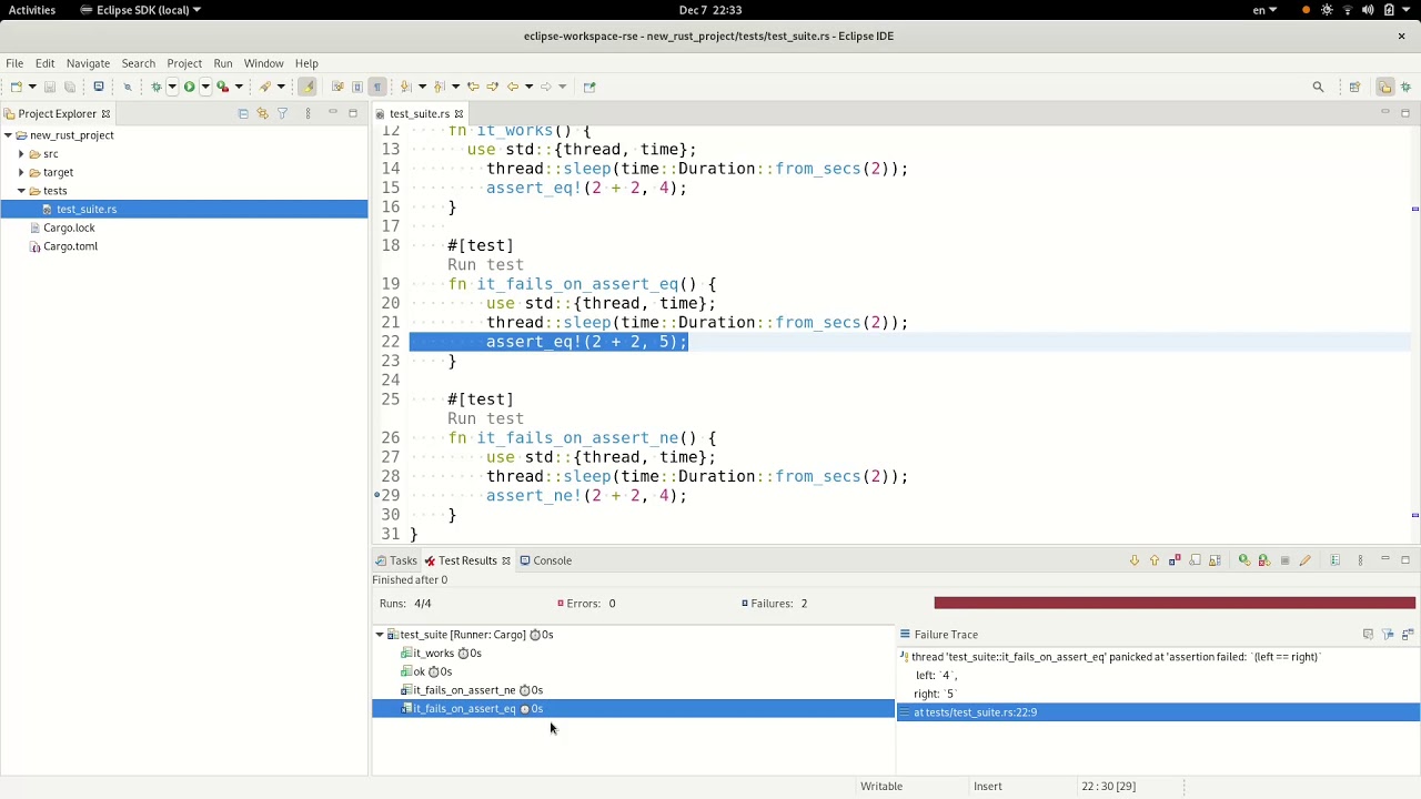 Cargo/Rust test report and debug in Eclipse IDE
