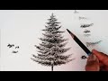 How to draw Christmas tree with pencil easy/ Winter season Snowfall angles tree drawing /