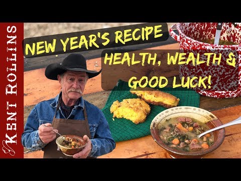 Easy New Year's Recipe - Cowboy Collard Greens and Black Eyed Pea Soup with Bacon Fried Cornbread