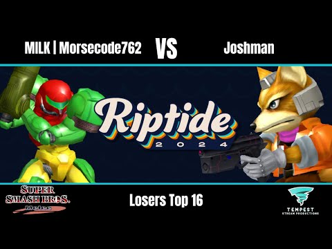 MILK | Morsecode762 (Samus) vs Joshman (Fox) - Melee Losers Top 16 - Riptide 2024