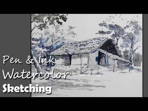 Pen Ink Watercolor Sketching step by step