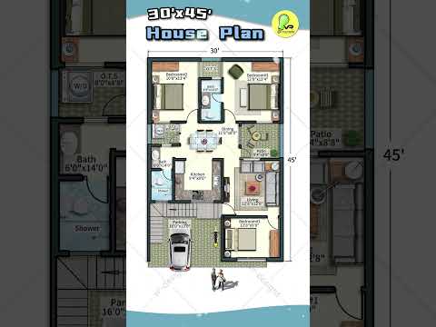 30’× 45’ House Plan with Car Parking, 30 by 45 Home Plan, 30*45 House Plan, East Facing 3BHK Home